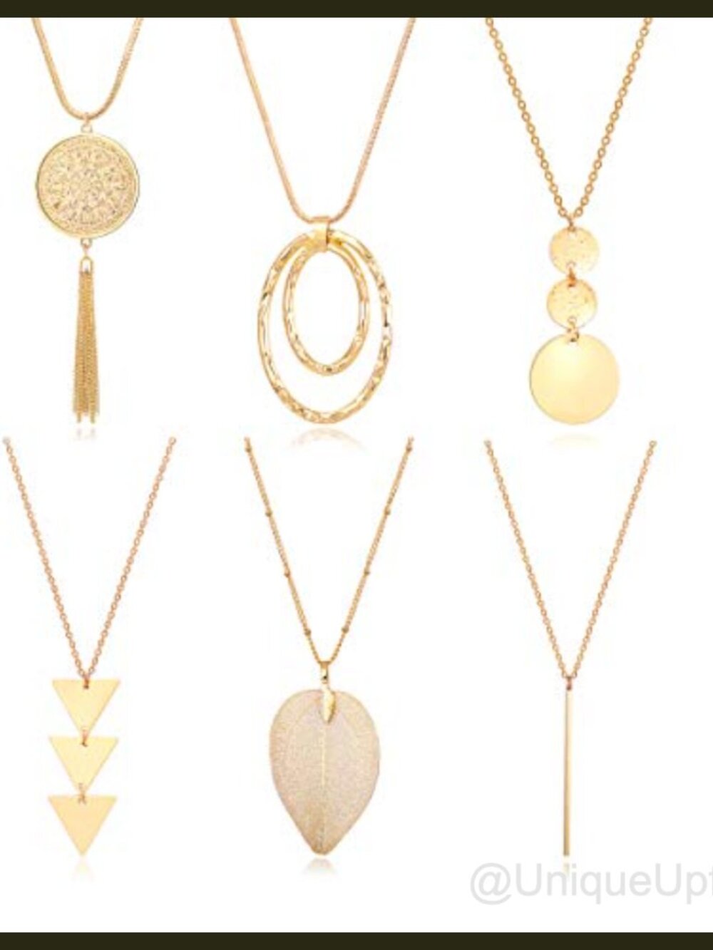 Gold Plated Y-Necklace Set 6 Pcs Long Layered Necklaces for Women